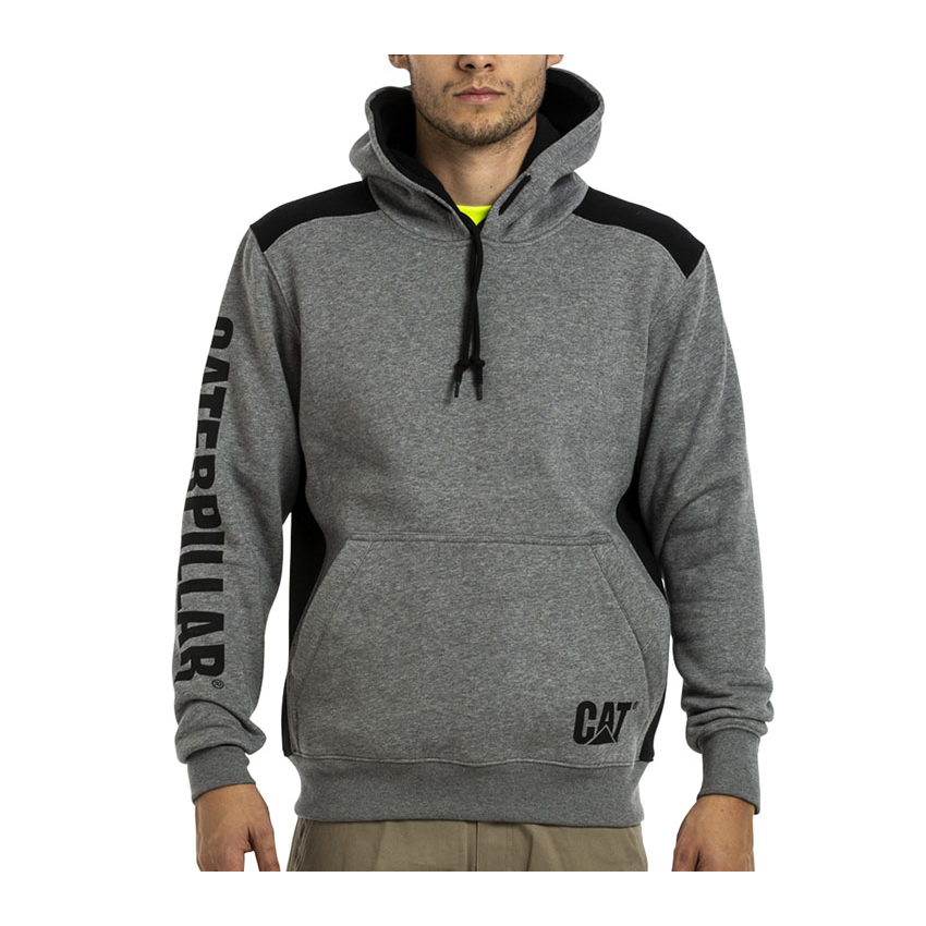 Caterpillar Logo Panel Hooded Sweat Philippines - Mens Hoodies - Dark Grey 78126JRZC